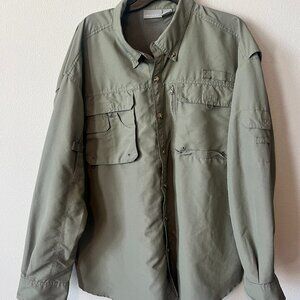Quest Lightweight Olive Green Button Down Long Sleeve Fishing Shirt Size XL